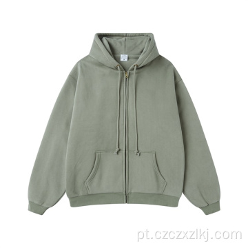 Hoodie de zíper americano de cor sólida espessa pesada